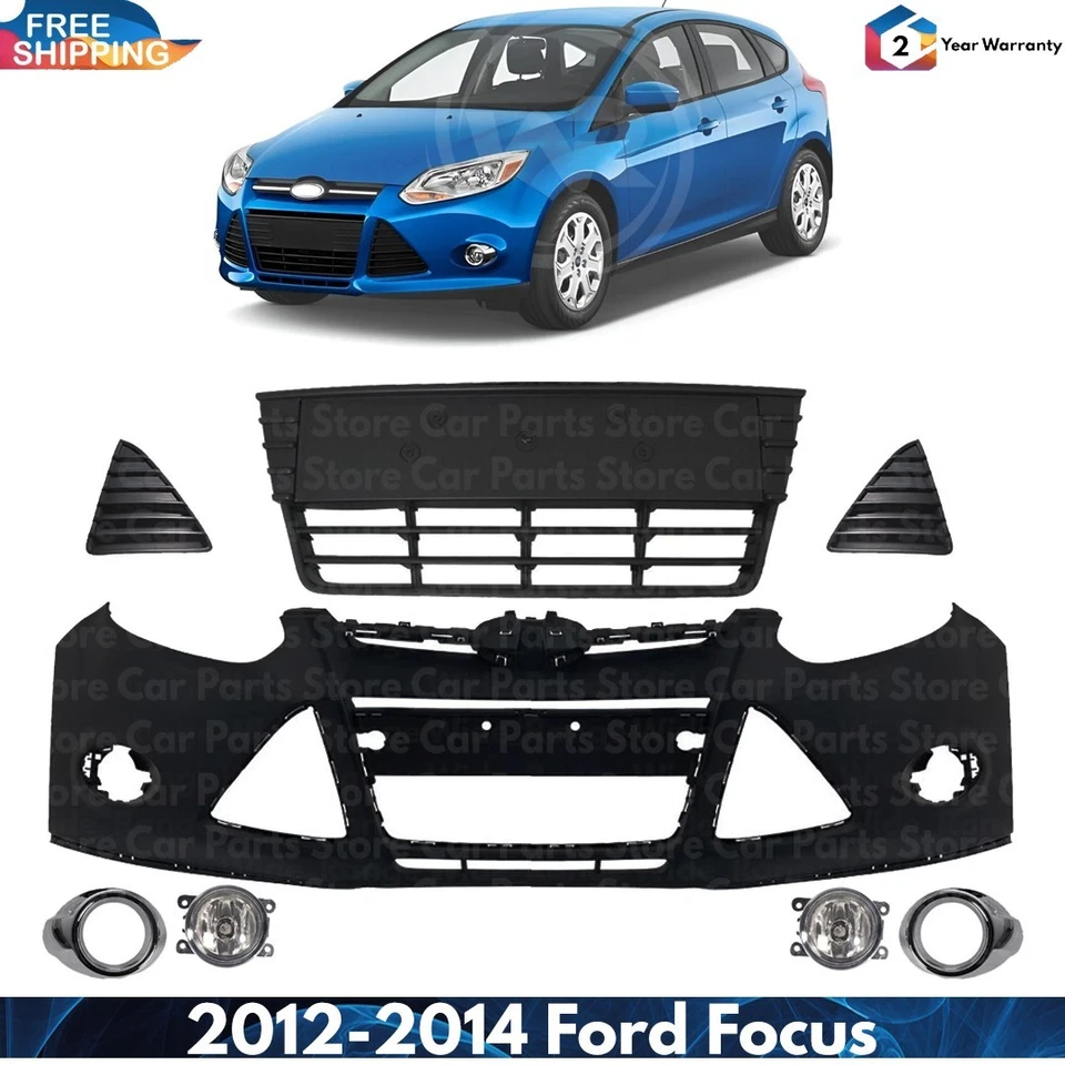 Front Bumper Cover Fascia & Fog Light Assembly Kit For 2012-2014 Ford Focus Foto 1 de 4