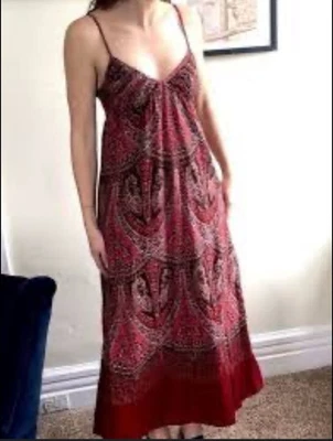 Vestido maxi vintage 00's GAP totalmente forrado rosa/borgonha estampa paisley com bolsos 4 - Imagem 1 de 4