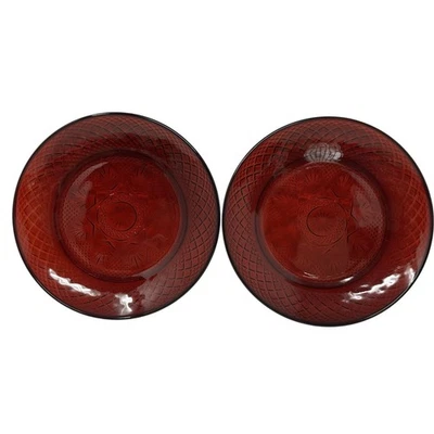 Vintage Luminarc D’ Arques Durant Ruby Red Crystal 8” Salad Plates France - Image 1 of 4