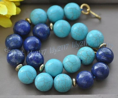 Enorme colar de contas redondas de pedra preciosa lápis-lazúli azul turquesa natural 20 mm - Imagem 1 de 3