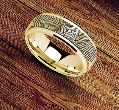 Tungsten Yellow Gold Plated Fidget Spinner Fingerprint Wedding Band Ring - 8mm - Image 1 of 4