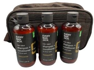 Every Man Jack 2-in-1 Shampoo + Conditioner Sandalwood 3 Pack With Travel Bag - Picture 1 of 4