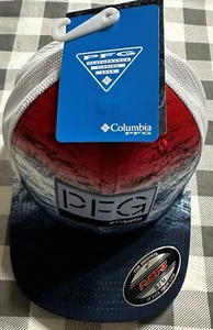 NWT Columbia PFG Camo Mesh Ball Cap Hat FlexFit Red Blue Realtree Rift S/M - Picture 1 of 12