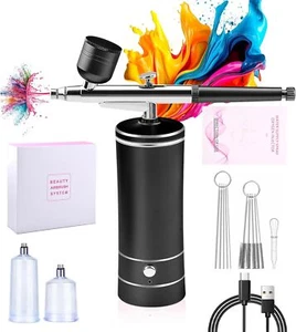 Airbrush Set Spritzpistole Set mit Kompressor Tragbares Kabelloses Airbrush Kit - Bild 1 von 12