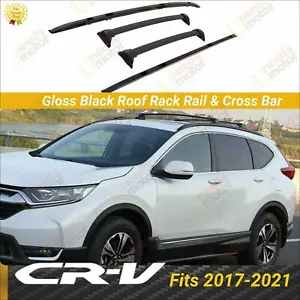 For 2017-22 Honda CRV Black Roof Rack Rail + Top Cross Bars Set Luggage Carrier - Picture 1 of 11