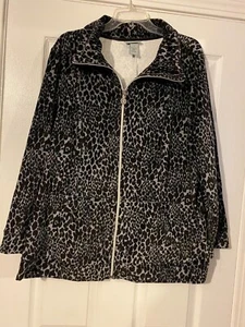 NWOT - Catherine's Cozy Velour Zippered Jacket - 2X - Gunmetal Animal Print - Picture 1 of 6