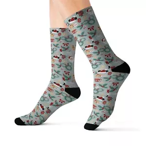 Weihnachtsmuster Erwachsene und Jugendliche Sublimation Socken rot und grün Muster - Bild 1 von 13