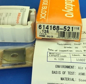 MITUTOYO  614168-521   Square Gage Block 0.128"  ASME 00 w/Cert.🎯Machinist - Picture 1 of 2