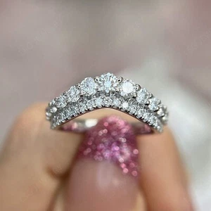 2Ct Round Cut Simulated Diamond Womens Wedding Band Ring 14k White Gold Plated - Picture 1 of 4