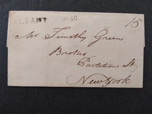 New York: Albany 1796 stempellose Abdeckung, GERADE LINIE MIT DATUM nach NYC - Bild 1 von 5