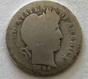 1894-O BARBER DIME, KEY DATE COIN, SEE PHOTOS #4 - Picture 1 of 2