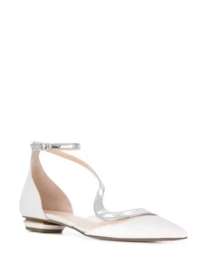 Nicholas Kirkwood S Balerinas Correa de Tobillo Plana Blanca/Plateada Talla 38.5, EE. UU. 8.5 Nueva Foto 1 de 4