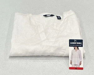 Lands’ End Women's Spilt Neck 3/4 Sleeve Tunic Blouse, White, Size M - Picture 1 of 4