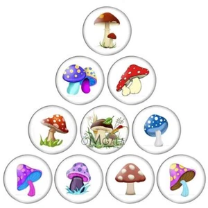 10 verschiedene  12, 14 mm Glas Cabochons Pilz Zeichnung Kind Cartoon - Bild 1 von 1