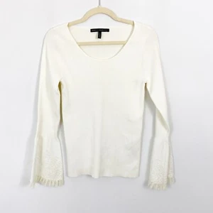 WHBM White House Schwarzmarkt Spitze Glockenärmel geripptes Top Größe Small lange Slvs - Bild 1 von 8