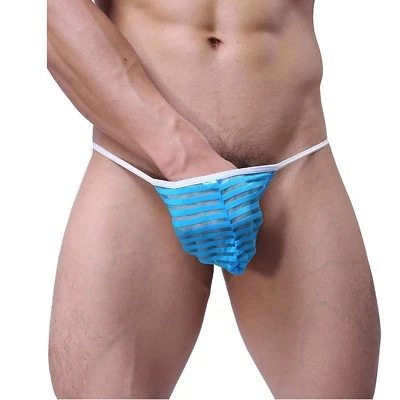 MCT Men Transparenter Streifen String Briefs Thong BULGE POUCH BLAU in S M L - Bild 1 von 4