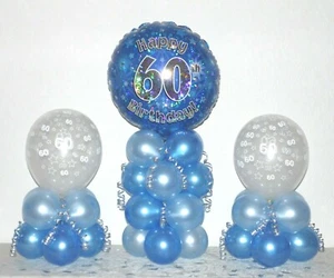 60th BIRTHDAY 3 PACK FOIL BALLOON DISPLAY - TABLE DECORATION - No Helium Needed - Picture 1 of 1