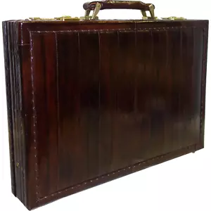 Maletín de cuero genuino de caoba de colección década de 1980 - Imagen 1 de 18