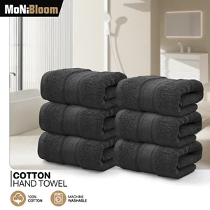 6 Pcs 100% Cotton Soft Hand Towel Set 16"x28" High Absorbent 600 GSM Hand Towels - Picture 1 of 98