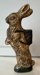 Antigua Tiza Arte Popular De Pie Conejo de Pascua con Cesta Figura 9" Marca - Imagen 1 de 16