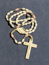 Vintage Rosary Necklace White & Pink Plastic Beads