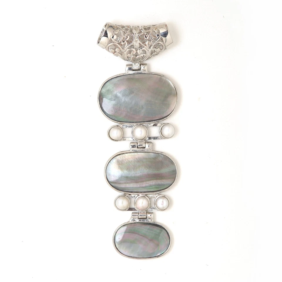 Natural Mother of Pearl Shell and Freshwater Pearls Stacked Jewelry Pendant - Image 1 of 1