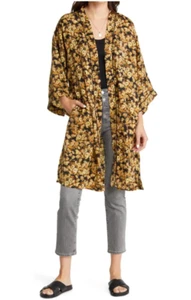 TREASURE & BOND Women's Kimono Duster Open Front One Size -Black Bold Floral NWT - Picture 1 of 6