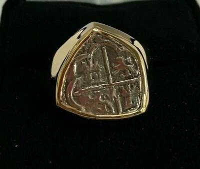 Anillo Moneda ATOCHA Hombres Damas Oro Amarillo 14K Tesoro Hundido Naufragio Joyería Foto 1 de 4
