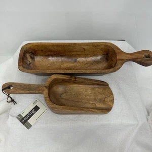 Cuenco tallado en madera con mango y cuchara vajilla vajilla rústica granja nuevo - Imagen 1 de 14