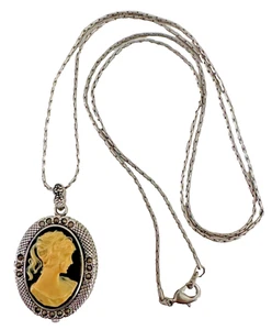 Vanity Fair Ladies Cameo Locket Watch Pewter Tone Carved Marcasite VFW566188 VTG - Picture 1 of 13