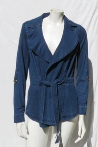 New $150 White House Black Market WHBM US Women's 6 S Indigo Belted Denim Jacket - Picture 1 of 7