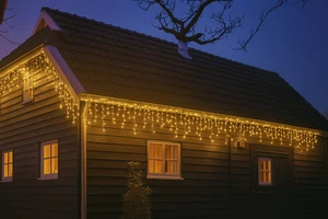 LED Lichterkette Eiszapfen 360er Warmweiß Vorhang Innen & Außen Weihnachten Deko - Bild 1 von 2