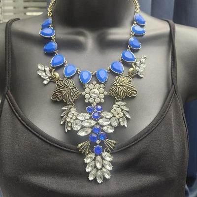 Precioso collar llamativo de diamantes de imitación azul zafiro y cristalino 21,5" Foto 1 de 4
