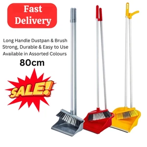 Long Handled Dustpan and Brush Set Strong Handle Dust Pan &Broom Upright Sweeper - Picture 1 of 6