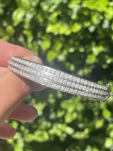 Solid Silver Diamond 3ct Exceptional Bangle 21.3 Grams - Picture 1 of 6