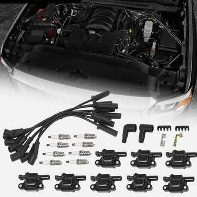 Square Ignition Coil & Spark Plug Wire For Chevy GMC 4.8L 5.3L 6.0L 8.1L Pack 8 - Image 1 of 4