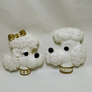 Vintage Mid Century Chalkware Poodle Dogs Heads Wall Hangings Retro Style - Picture 1 of 9