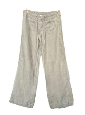 CABI Linen Trousers Pants Khaki Wmns Sz M Resort Beach Wear Wide Leg Drawstring  - Image 1 of 4