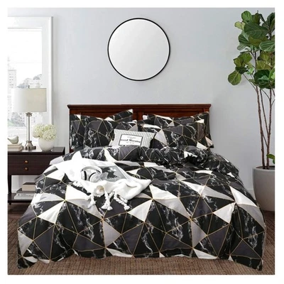 Elegante juego de edredón de mármol negro - Ropa de cama geométrica California King de 3 piezas Foto 1 de 4
