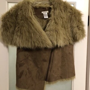 Boston Proper Faux Suede Fur Full Zip Vest Women's Sz Medium Brown - Picture 1 of 12