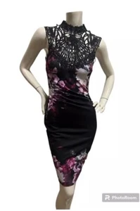 Lipsy Black Lace Floral Dress US 4 Small - Picture 1 of 6