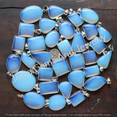Bulk Sale ! Opalite Gemstone Bezel Pendant Lot 925 Sterling Silver Plated - Image 1 of 4