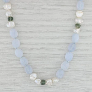Chalcedony Tourmaline Sapphire Pearl Bead Necklace 18k Gold 32" Long Strand - Picture 1 of 6