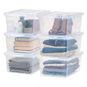 17 Qt Plastic Storage Bins with Lids Clear Stackable Totes Containers Closet 6Pk - Picture 1 of 6