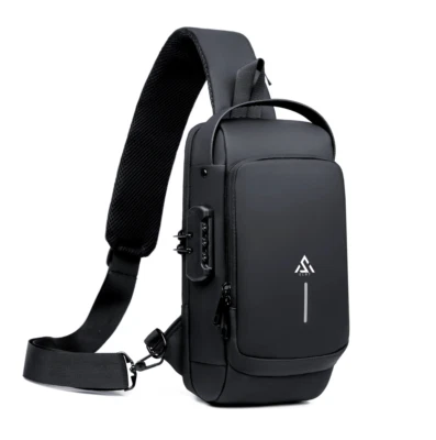 Mochila masculina antirroubo tiracolo estilingue peito ombro mensageiro porta USB - Imagem 1 de 4