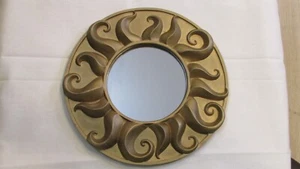 Vtg Mid Century Modern MCM Gold Star Sunburst 11" Round Luxe Resin Wall Mirror - Picture 1 of 4