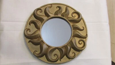 Vtg Mid Century Modern MCM Gold Star Sunburst 11" Round Luxe Resin Wall Mirror - Image 1 of 4