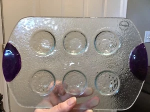 Dansk Purple Handle And Clear Glass Deviled Egg Tray Holds Six - Picture 1 of 6