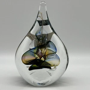 Polish Art Glass Marian Pyrcak Teardrop Paperweight Figurine Multicolor Swirl - Picture 1 of 10