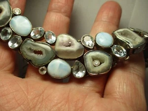 Sterling Silver Multi Shaped Blue Geode and Faceted Blue Stone Necklace - Picture 1 of 19